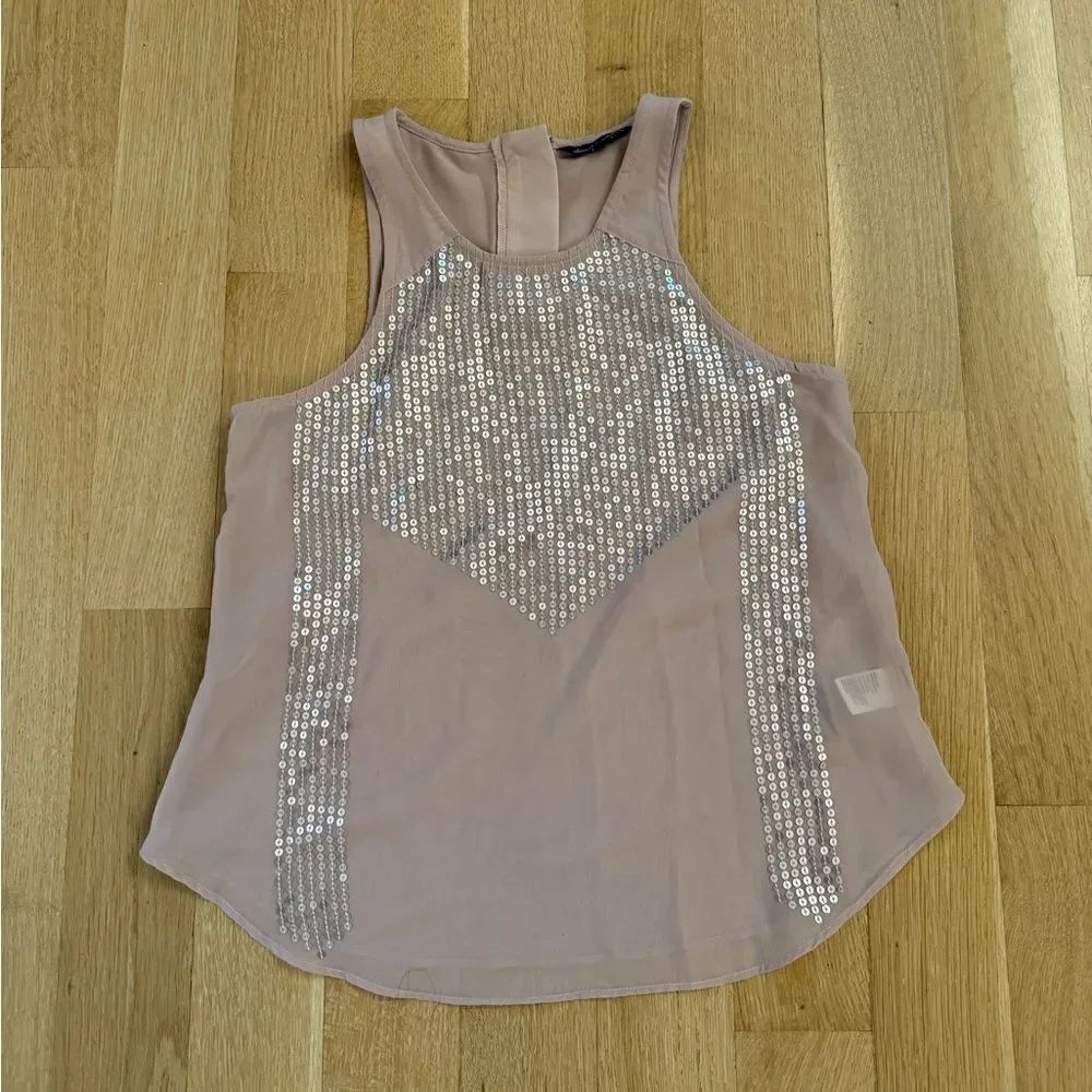 American Eagle Outfitters Pink Sequin Sleeveless Tank Top